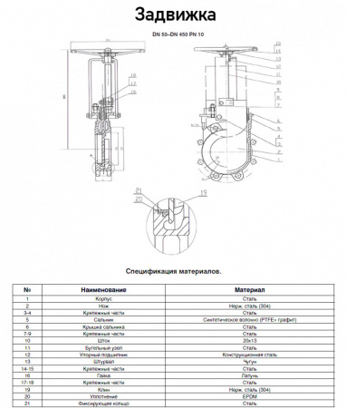 Задвижка Kvant KV02 DN 50 PN 10 шиберная межфланцевая со штурвалом
