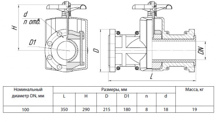 Задвижка шланговая Ду 100 Ру 10 фланцевая