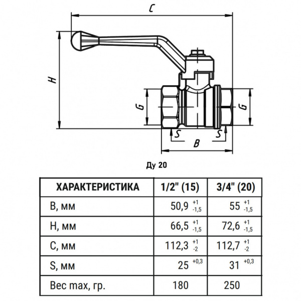 Кран шаровый VALFEX VF.214 ВР 3/4" Ду 20 Ру 40 STANDART N/P никелированный латунный