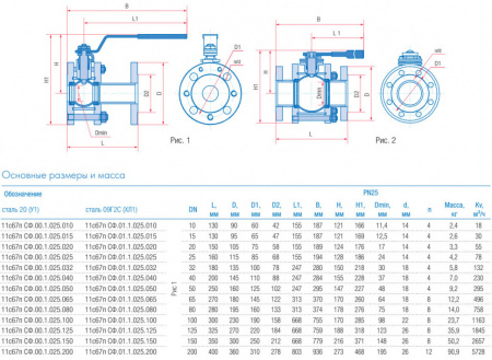 Кран шаровой Маршал 11с67п СФ.00.1 DN 10 PN 25 полнопроходной фланцевый