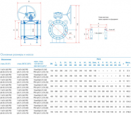 Кран шаровой Маршал 11с67п GAS PRO ЦФ.00.3 DN 150 PN 16 полнопроходной фланцевый
