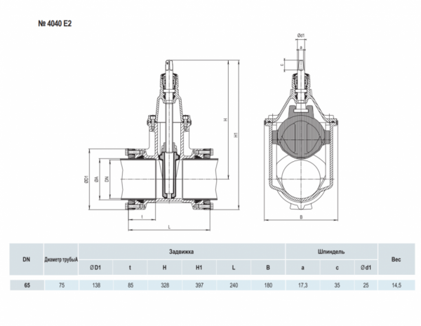 Задвижка HAWLE 4040E2 System 2000 DN 65/75 PN 16 раструбная клиновая чугунная с обрезиненным клином Задвижка HAWLE 4040E2 System 2000 DN 65/75 PN 16 раструбная клиновая чугунная с обрезиненным клином