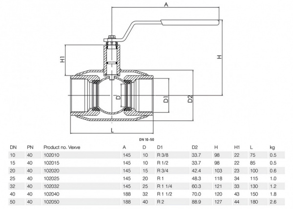 Кран шаровой Vexve 102 DN 15 PN 40 стальной Кран шаровой Vexve 102 DN 15 PN 40 стальной