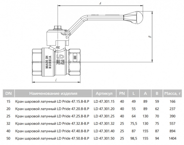 Кран шаровой латунный LD Pride 47.32.В-В.Р Ду 32 Ру 25 резьба (ВР) 1/4", никелированный с синим рычагом, неполнопроходный Кран шаровой латунный LD Pride 47.32.В-В.Р Ду 32 Ру 25 резьба (ВР) 1/4", никелированный с синим рычагом, неполнопроходный
