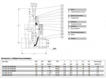 Задвижка AVK 03/00 DN 25/25 PN 16 ответвительная с внутренней резьбой