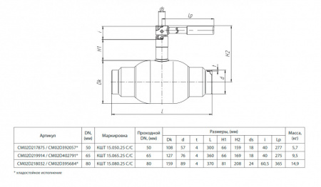 Кран шаровой БИВАЛ КШТХ 15 DN 65 PN 25 С/С