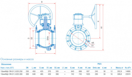 Кран шаровой литой Маршал 10нж46фт ЛФ.01.3 DN 300 PN 25 полнопроходной фланцевый