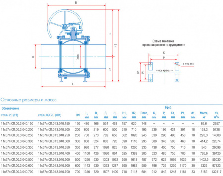 Кран шаровой Маршал 11с67п СП.00.3 DN 150 PN 40 полнопроходной под приварку