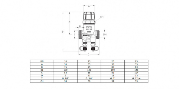 Клапан Cim 717HF Ду 25 Ру 25 балансировочный Cimberio