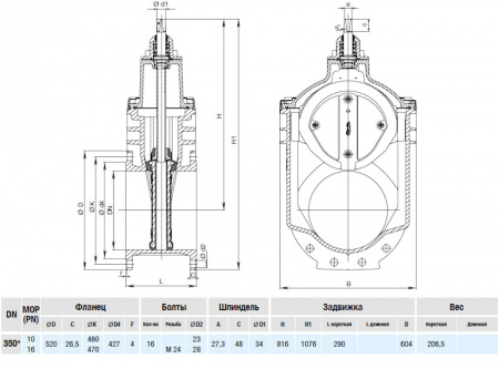 Задвижка HAWLE 4000ELE3 DN 350 мм PN 16 фланцевая клиновая чугунная с переходником для э/привода с обрезиненным клином