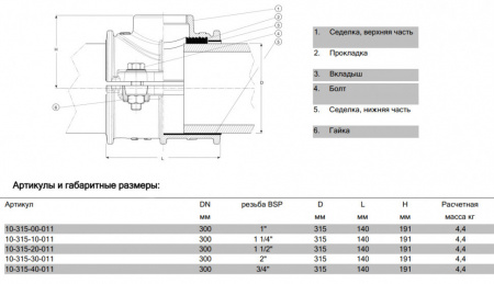 Хомут AVK 10/00 DN 125-3/4" PN 16 ответвительный для ПЭ и ПВХ труб