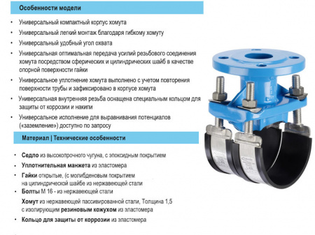Врезной хомут HAWLE 3510 DN 150-100 PN 16 универсальный фланцевый