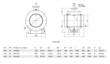 Кран шаровой Vexve 304 DN 700 PN 25 стальной газовый