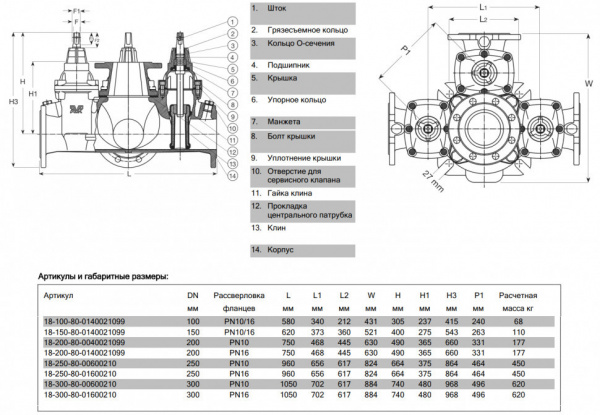 Крестовина AVK 18/80 DN 300 PN 16 фланцевая с тремя выходами