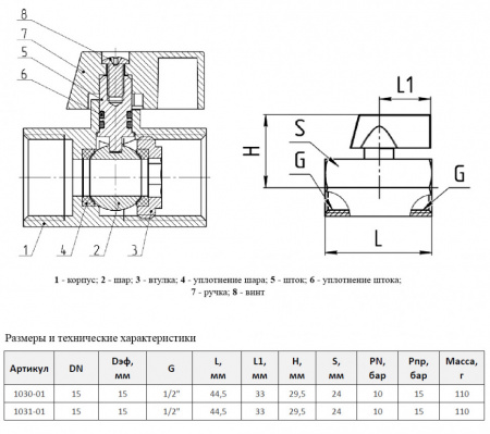 Кран шаровой Aquasfera "МИНИ" 1031 DN 15 PN 10 хром, муфтовый