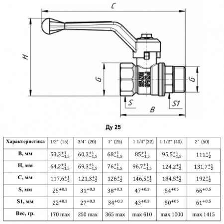 Кран шаровый VALFEX DELTA PRO VF.215 ВР-НР 1" Ду 25 Ру 40 никелированный латунный